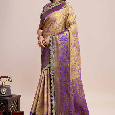 Dark Beige Zari Weaving Kanjivaram Silk Saree