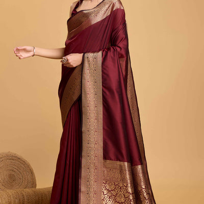Maroon Zari Weaving Banarasi Silk Saree