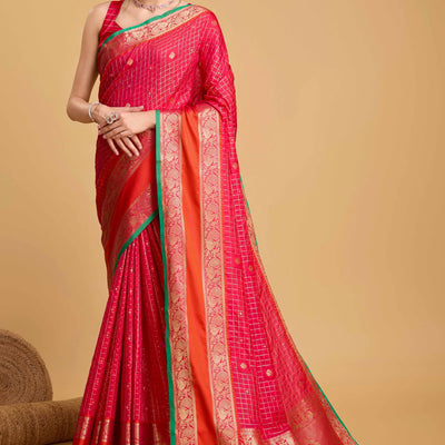 Crimson Red Zari Weaving Banarasi Silk Saree