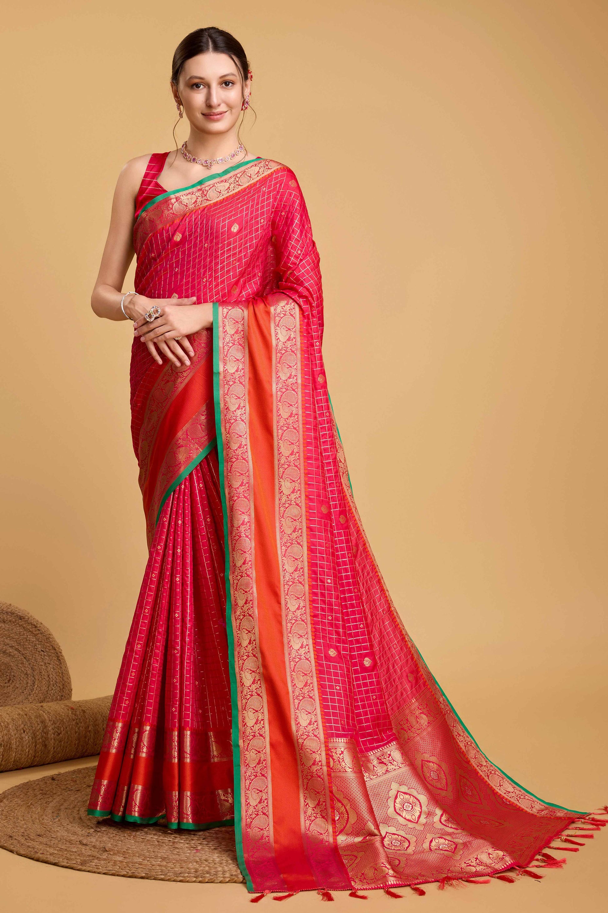 Crimson Red Zari Weaving Banarasi Silk Saree