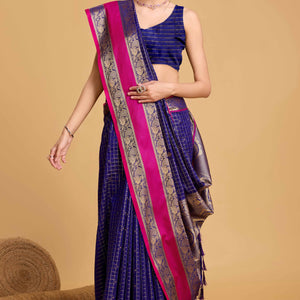 Blue Zari Weaving Banarasi Silk Saree