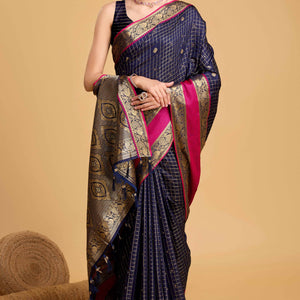 Dark Blue Zari Weaving Banarasi Silk Saree