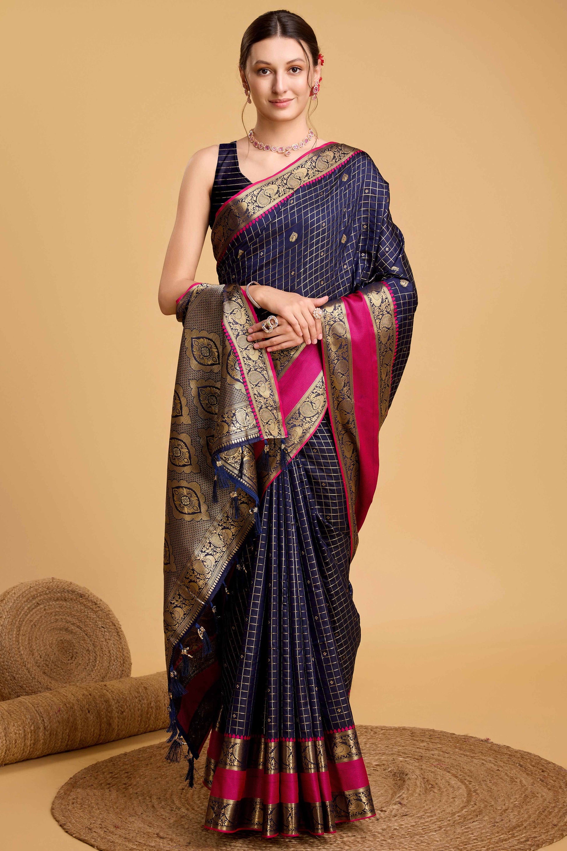 Dark Blue Zari Weaving Banarasi Silk Saree