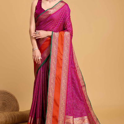 Magenta Zari Weaving Banarasi Silk Saree