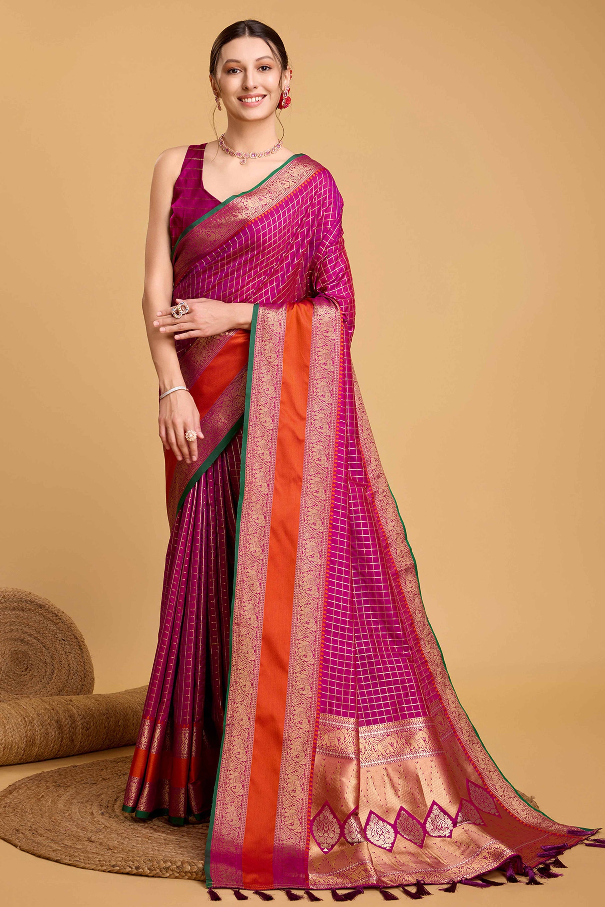 Magenta Zari Weaving Banarasi Silk Saree