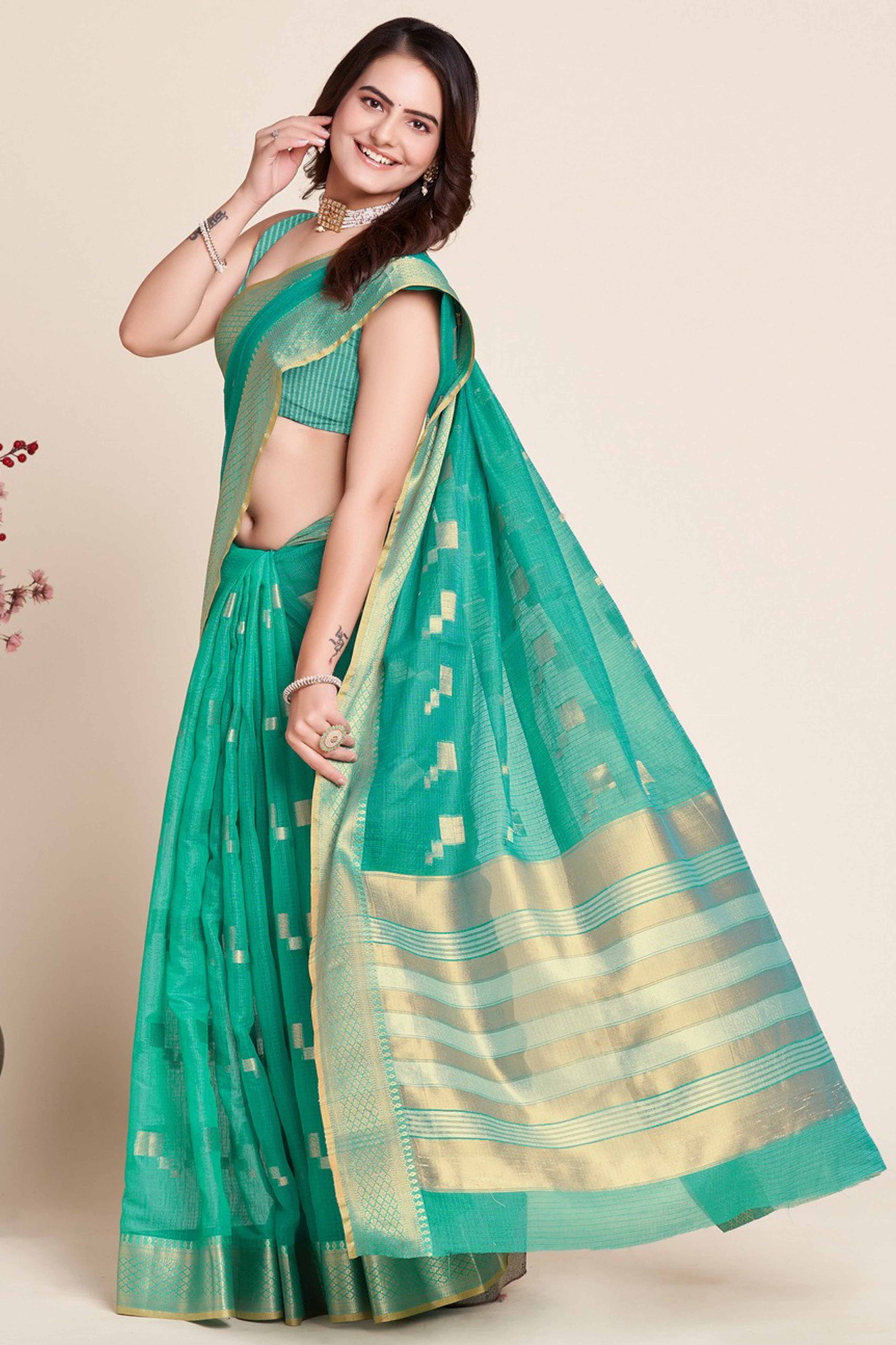 green-zari-weaving-kota-doria-saree-38