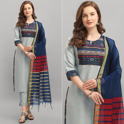 grey-embroidered-poly-cotton-kurti-set
