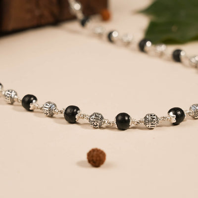 KARUNGALI WITH SHREE HARI SILVER BEADS MALA