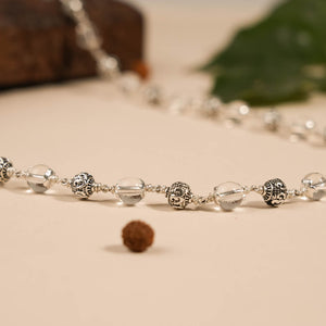 SPHATIK WITH OM SILVER BEADS MALA