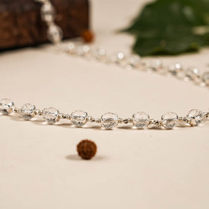 SPHATIK DIAMOND CUT BEADS SILVER MALA