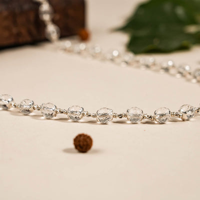 SPHATIK DIAMOND CUT BEADS SILVER MALA