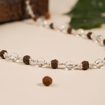 RUDRAKSHA WITH SPHATIK BEADS SILVER MALA