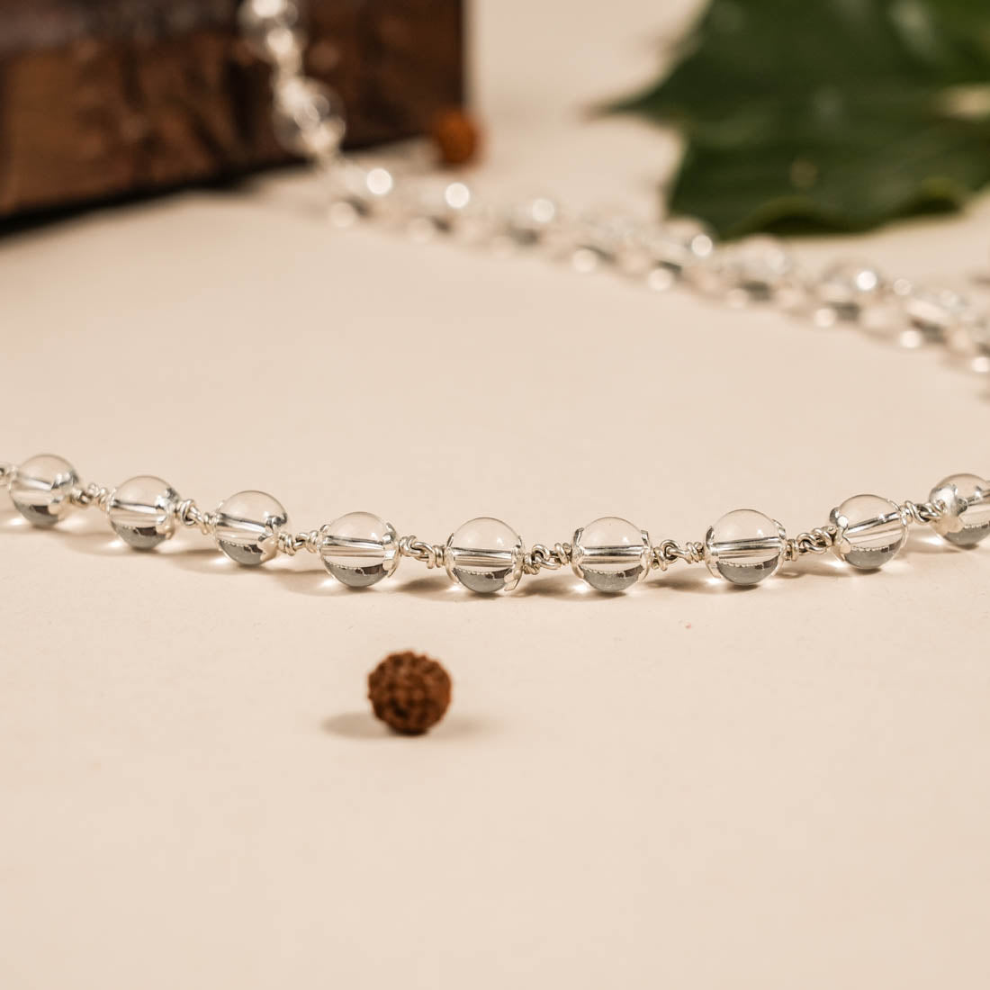 SPHATIK BEAD SILVER MALA
