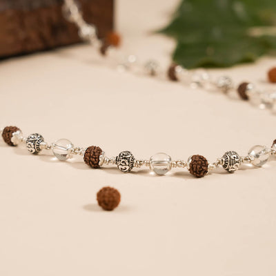 RUDRAKSHA WITH SPHATIK AND OM SILVER BEADS MALA