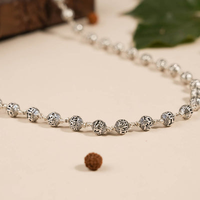 OM NAMAH SHIVAY SILVER BEADS MALA