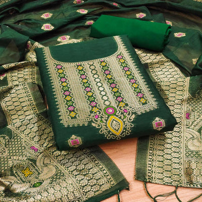 green-floral-woven-chanderi-dress-material