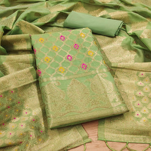 green-woven-chanderi-dress-material-3