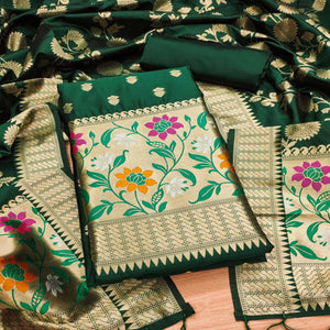 green-floral-woven-banarasi-silk-dress-material-5
