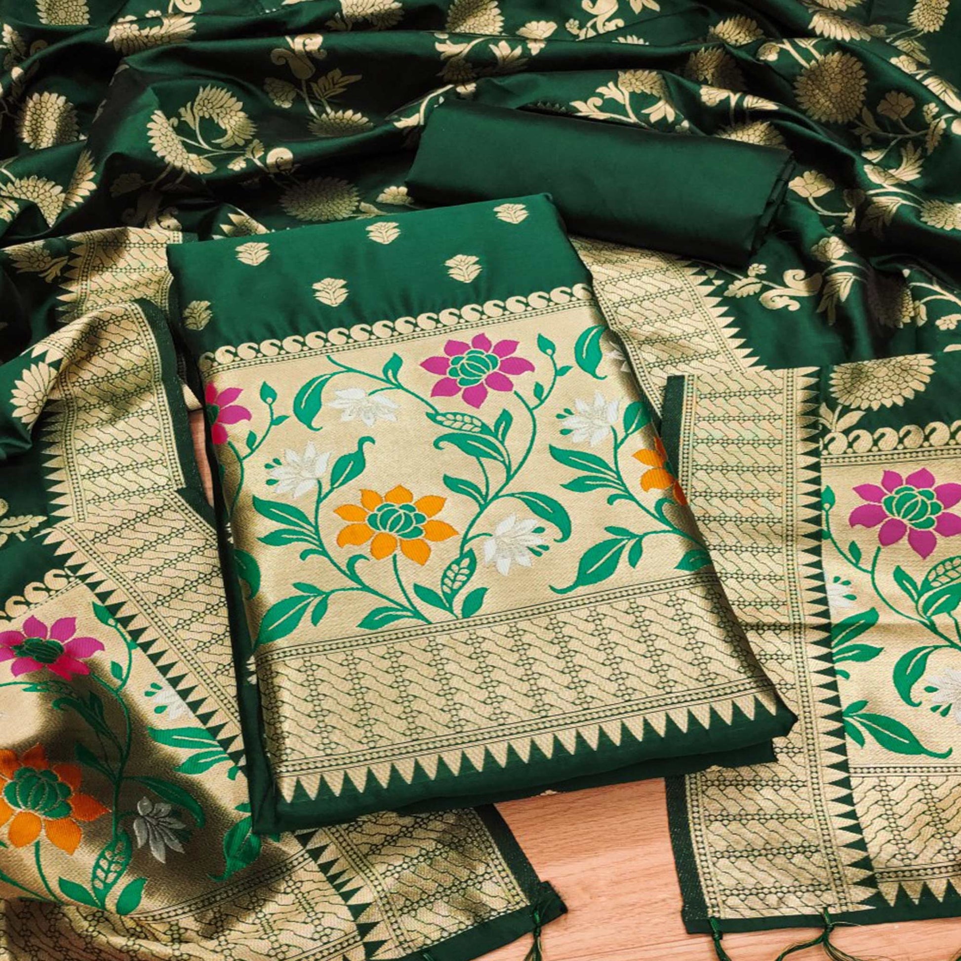 green-floral-woven-banarasi-silk-dress-material-5