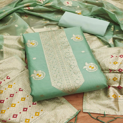 green-floral-woven-organza-dress-material-3