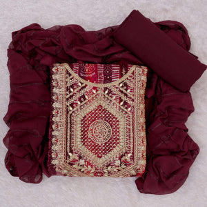 Maroon Bandhani Printed Rayon Dress Material