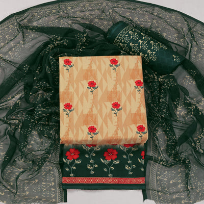 Cream Floral Printed Crepe Dress Material