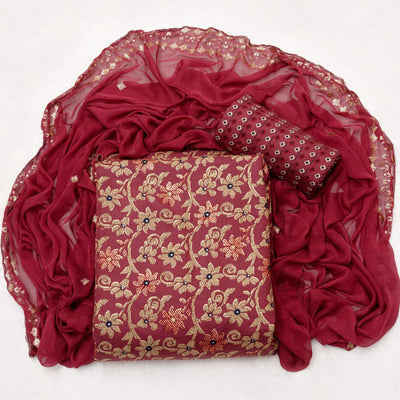 Maroon Floral Printed Pure Cotton Dress Material