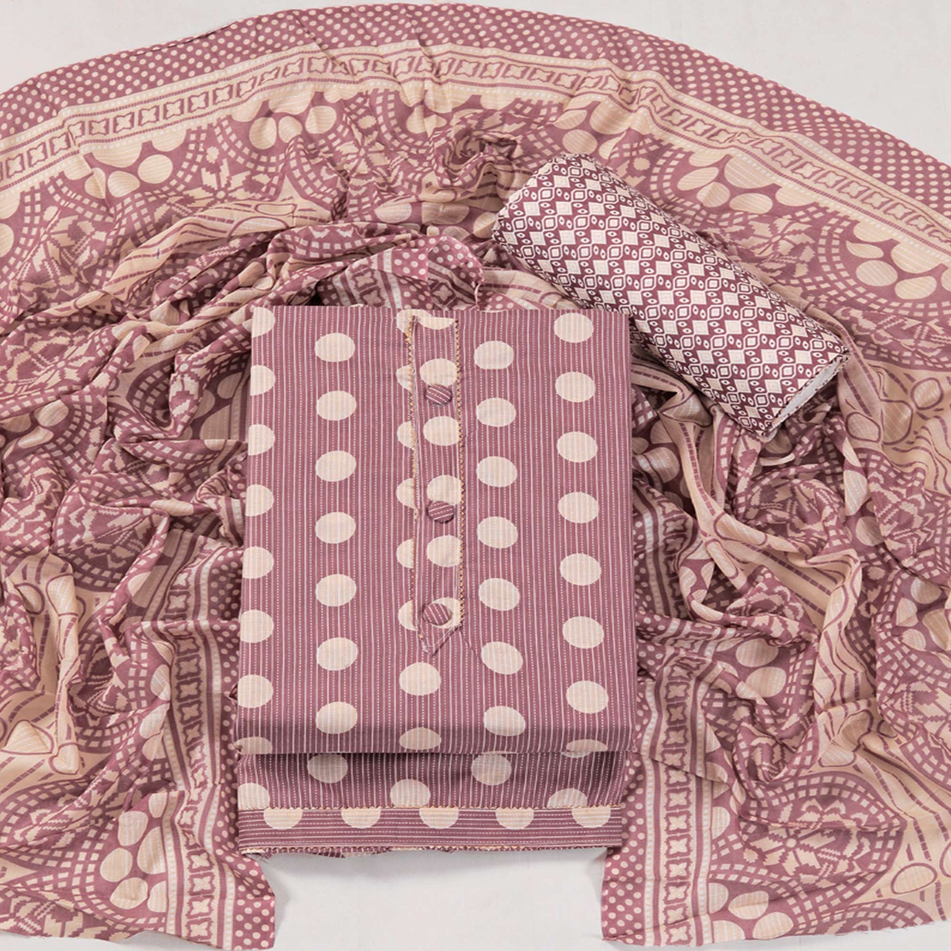 Mauve Printed With Gota Patti Work Pure Cotton Dress Material