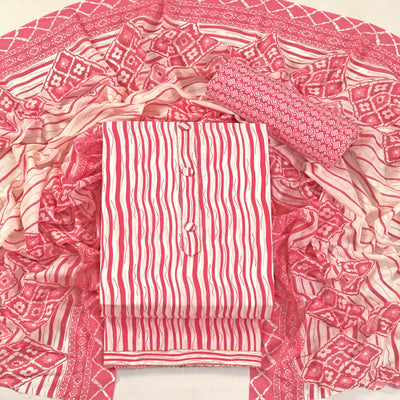 Gajari Pink Leheriya Printed With Gota Patti  Work Pure Cotton Dress Material