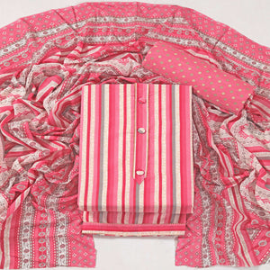 Gajari Pink Striped Printed With Gota Patti Work Pure Cotton Dress Material