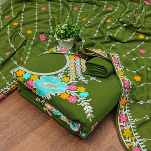 Mehendi Green Floral Sequins Embroidered Georgette Dress Material