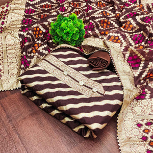 Brown Woven Jacquard Dress Material