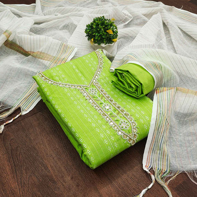 green-woven-with-handwork-cotton-blend-dress-material