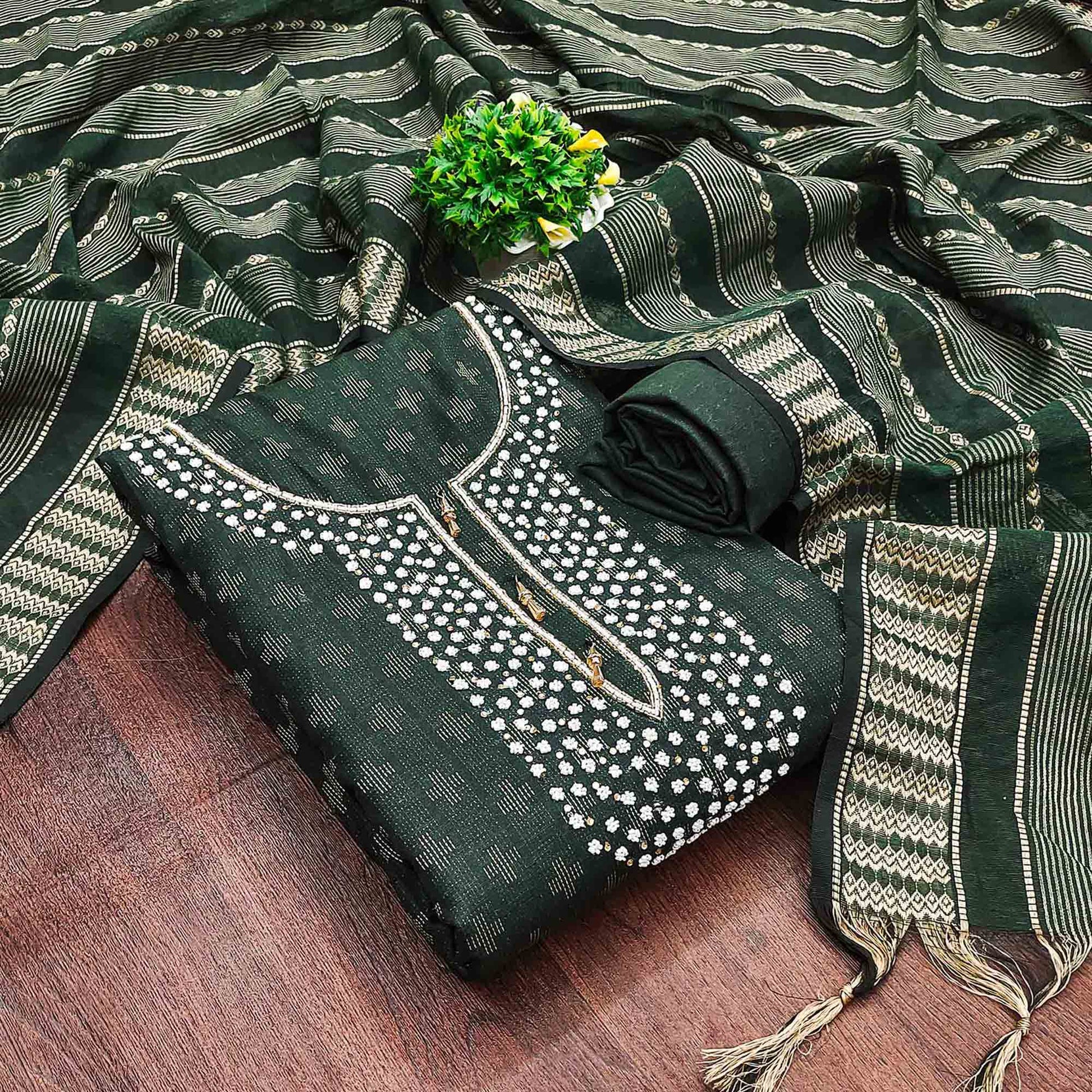 green-woven-with-handwork-cotton-blend-dress-material-1