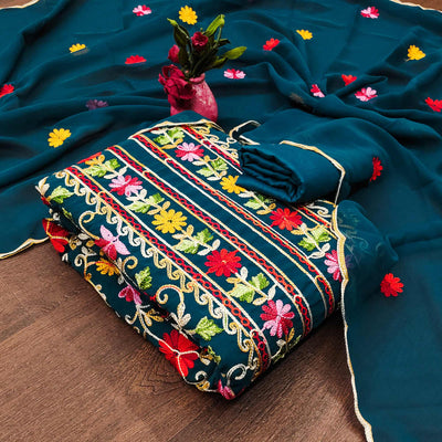 Morpich Floral Embroidered Georgette Dress Material