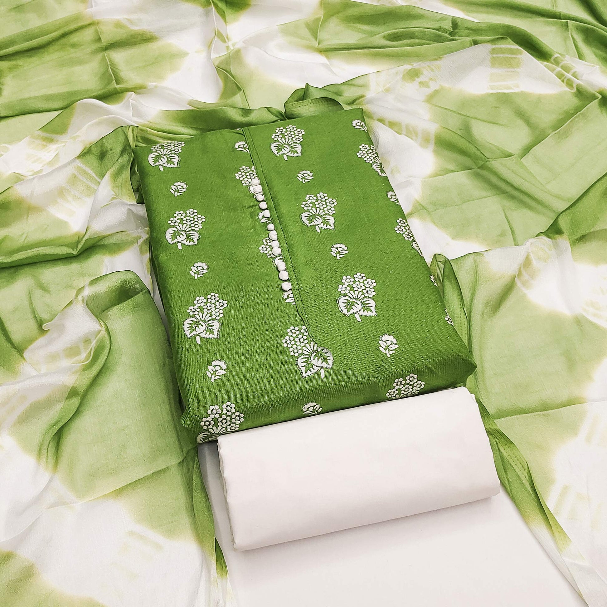 green-foil-floral-printed-cotton-blend-dress-material