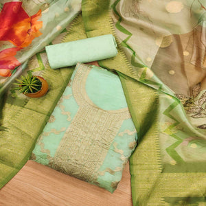 green-woven-work-organza-dress-material