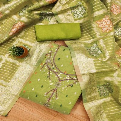 green-woven-with-handwork-simmer-jacquard-dress-material