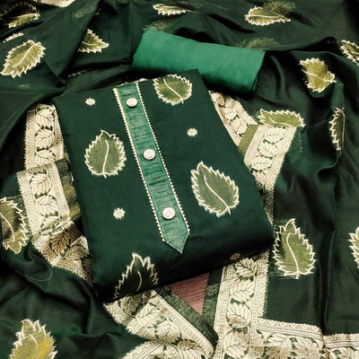 green-floral-woven-shimmer-jacquard-dress-material