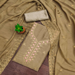 Chikoo Floral Embroidered Georgette Dress Material