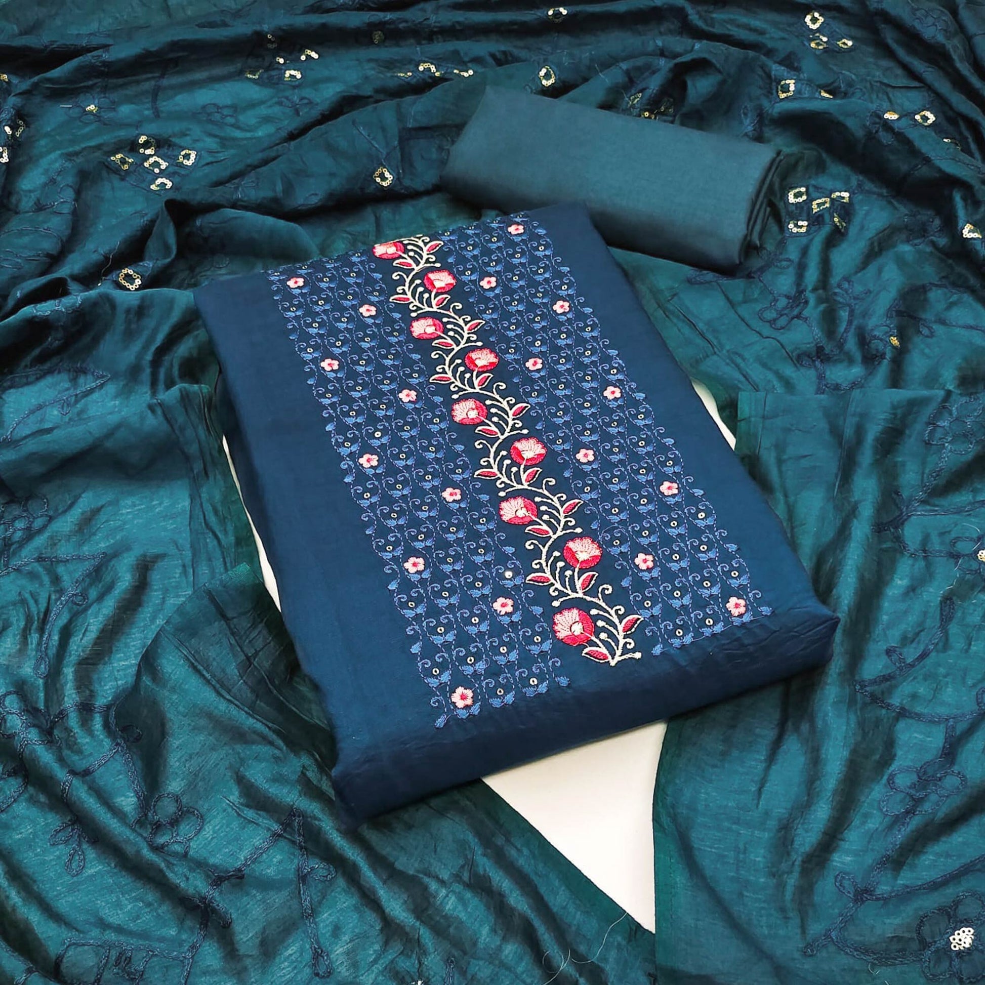 Morpich Floral Embroidered Cotton Blend Dress Material