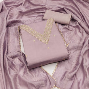 Light Purple Floral Embroidered Art Silk Dress Material
