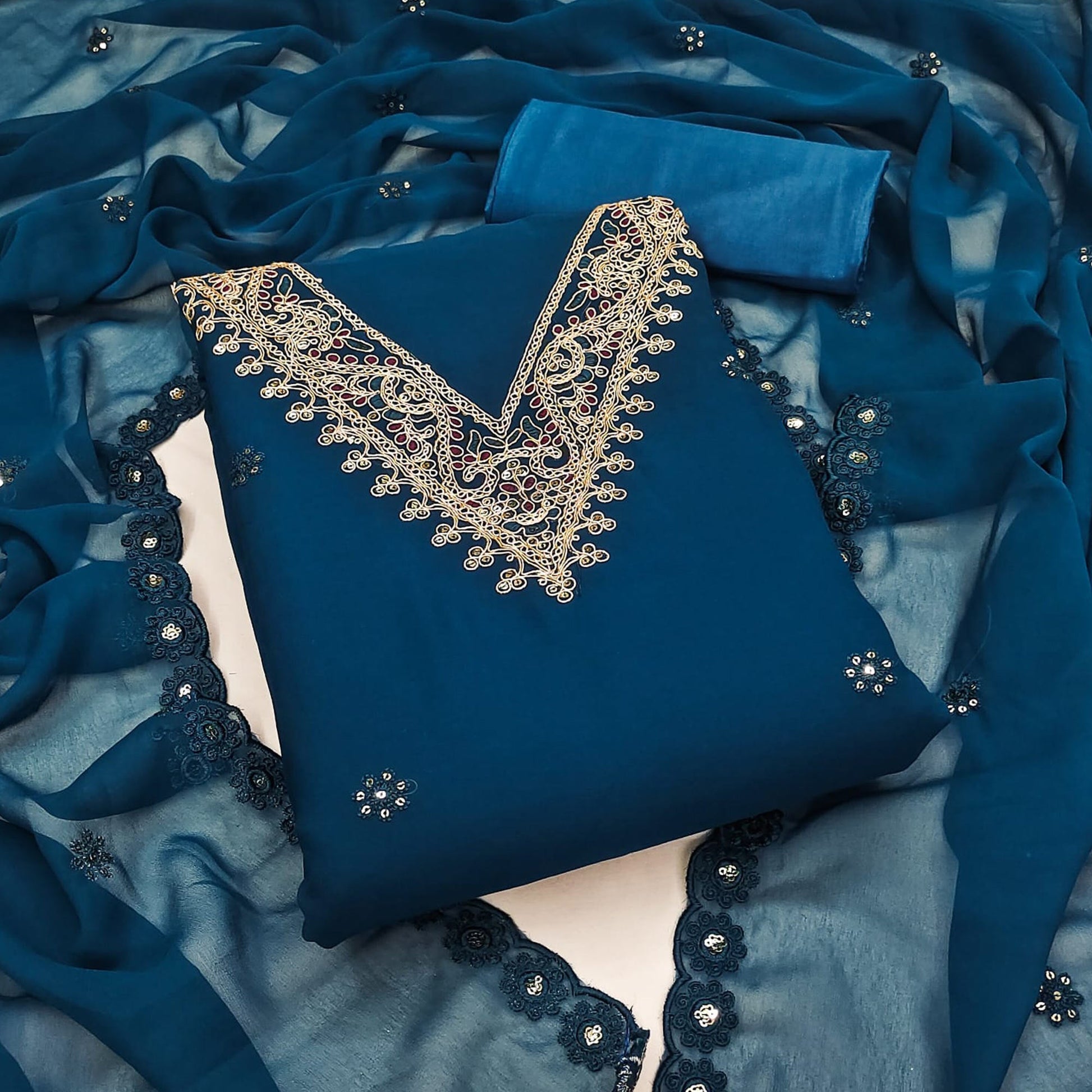 Morpich Sequins Embroidered Georgette Dress Material