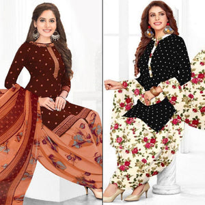 Maroon - Black Printed Leon Patiala Dress Material Pack Of 2
