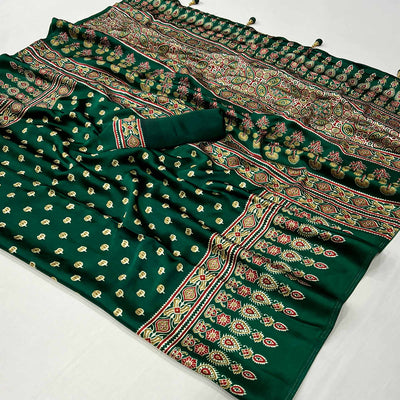 green-ajrakh-printed-satin-saree-1