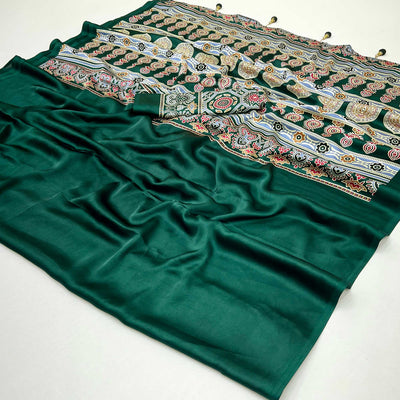 green-ajrakh-printed-crepe-satin-saree-with-tassels