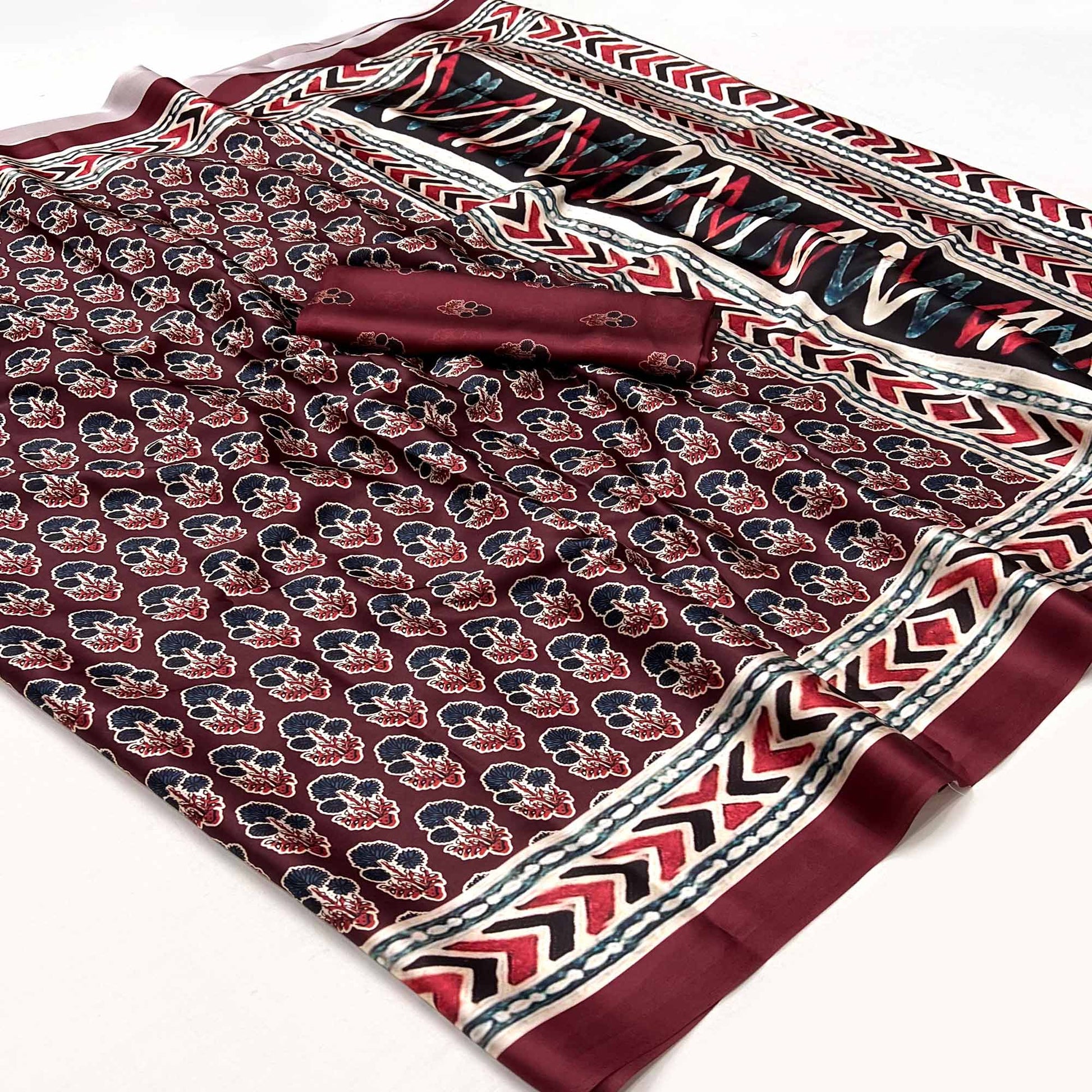 Maroon Digital Printed Crepe Saree