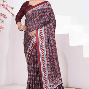 Maroon Digital Printed Crepe Saree