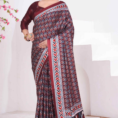 Maroon Digital Printed Crepe Saree