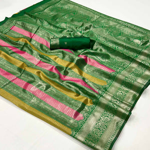 Forest Green Zari Weaving Kanjivaram Silk Saree